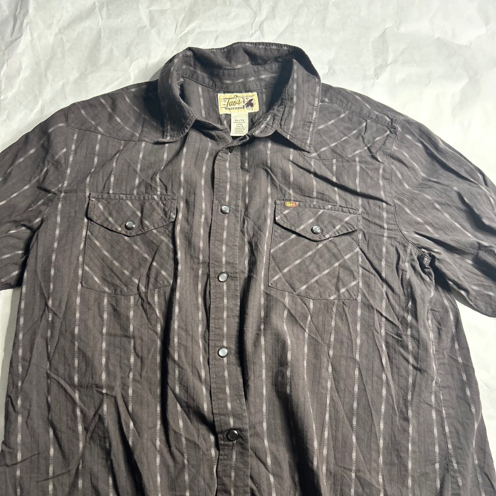 Tao Western Shirt‎ Mens XL/TG Brown Striped Long Sleeve Button Up Cowboy Pearl